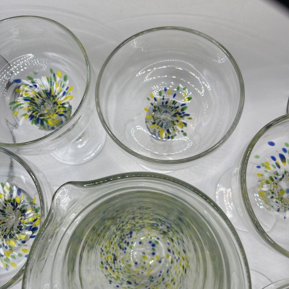 Unique Vtg Margarita Set Hand blown With Swirl 6 Lrg Glasses, 1 Lrg Pitcher - Picture 2 of 16